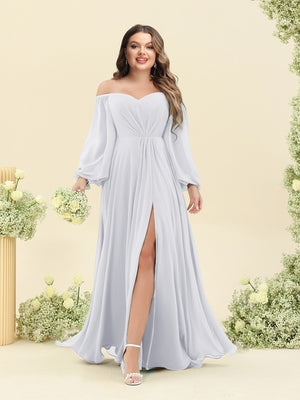 A-Line/Princess Sweetheart Floor-Length Long Plus Size Bridesmaid Dresses with Split Side & Ruffles