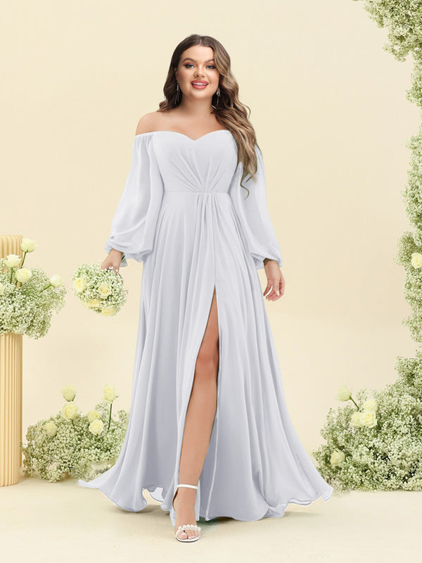 A-Line/Princess Sweetheart Floor-Length Long Plus Size Bridesmaid Dresses with Split Side & Ruffles