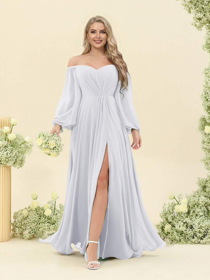 A-Line/Princess Sweetheart Floor-Length Long Plus Size Bridesmaid Dresses with Split Side &amp; Ruffles