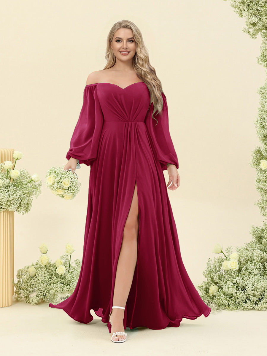 A-Line/Princess Sweetheart Floor-Length Long Plus Size Bridesmaid Dresses with Split Side &amp; Ruffles