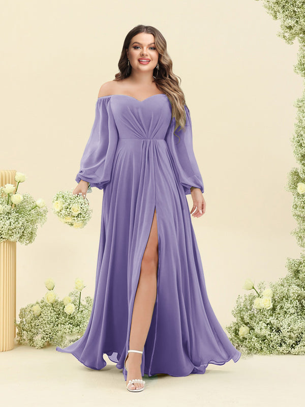 A-Line/Princess Sweetheart Floor-Length Long Plus Size Bridesmaid Dresses with Split Side & Ruffles