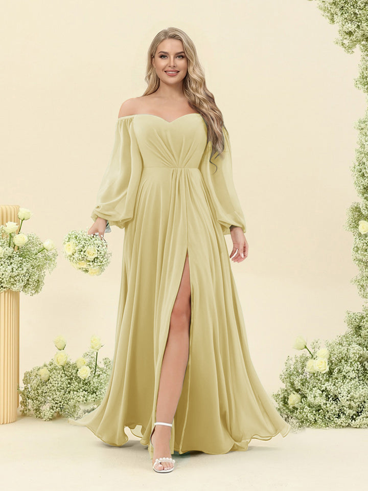 A-Line/Princess Sweetheart Floor-Length Long Plus Size Bridesmaid Dresses with Split Side &amp; Ruffles