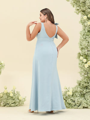 Sheath/Column V-Neck Sleeveless Floor-Length Long Plus Size Bridesmaid Dresses with Bowknot