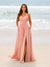 A-Line/Princess Spaghetti Straps Floor-Length Ruched Long Bridesmaid Dresses with Split Side