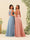A-Line/Princess Spaghetti Straps Floor-Length Ruched Long Bridesmaid Dresses with Split Side