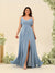 A-Line/Princess Spaghetti Straps Plus Size Ruched Long Bridesmaid Dresses with Split Side
