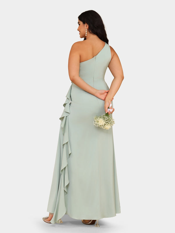 Sheath/Column One-Shoulder Sleeveless Bridesmaid Dresses with Ruffles