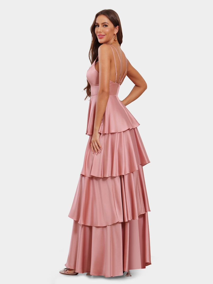 A-Line/Princess Spaghetti Straps Sleeveless Bridesmaid Dresses with Ruffles