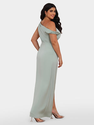 Sheath/Column One-Shoulder Short Sleeves Bridesmaid Dresses with Split Side