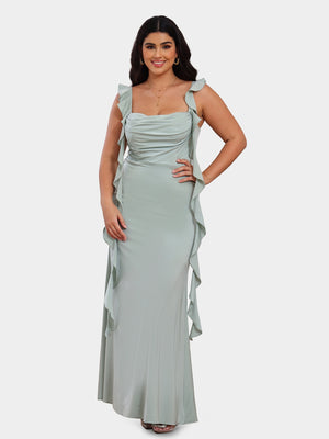 Sheath/Column Scoop Sleeveless Bridesmaid Dresses with Watteau Train