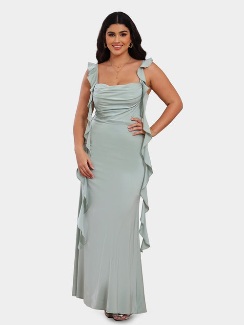 Sheath/Column Scoop Sleeveless Bridesmaid Dresses with Watteau Train