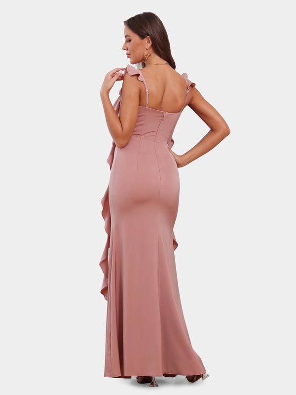 Sheath/Column Scoop Sleeveless Bridesmaid Dresses with Watteau Train