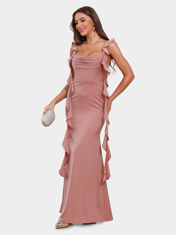 Sheath/Column Scoop Sleeveless Bridesmaid Dresses with Watteau Train