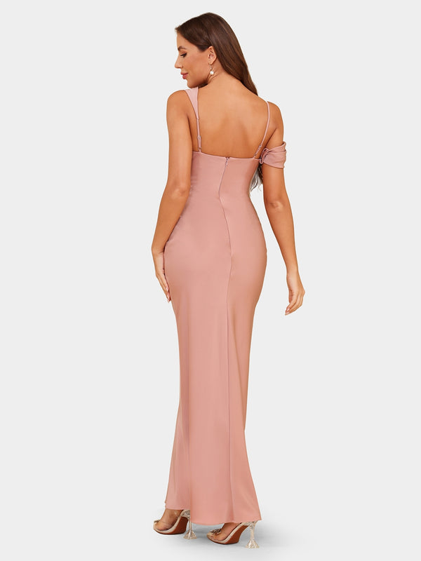 Sheath/Column Asymmetrical Short Sleeves Bridesmaid Dresses with Ruched