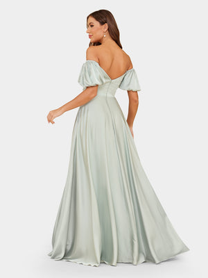 A-Line/Princess Off-the-Shoulder Puff Sleeves Bridesmaid Dresses with Ruched
