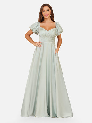 A-Line/Princess Off-the-Shoulder Puff Sleeves Bridesmaid Dresses with Ruched
