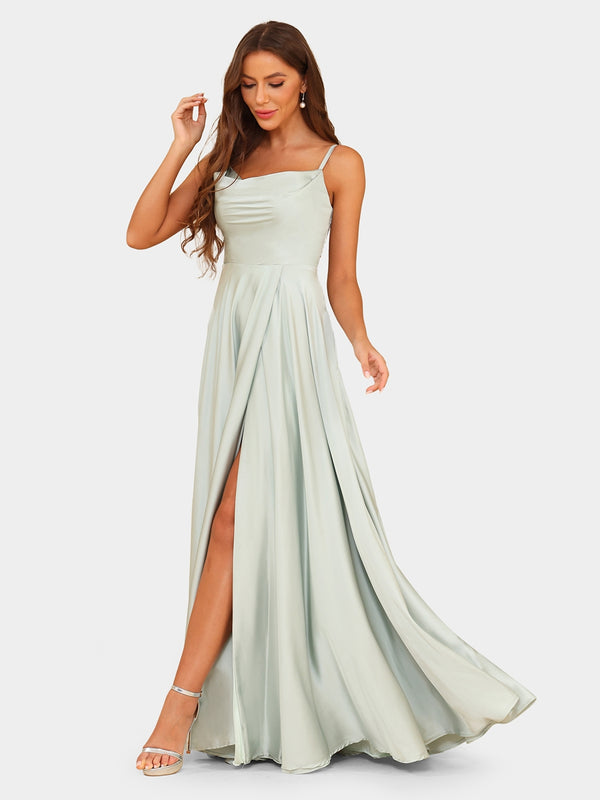 A-Line/Princess Spaghetti Straps Sleeveless Bridesmaid Dresses with Split Side
