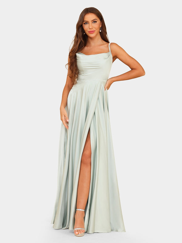 A-Line/Princess Spaghetti Straps Sleeveless Bridesmaid Dresses with Split Side