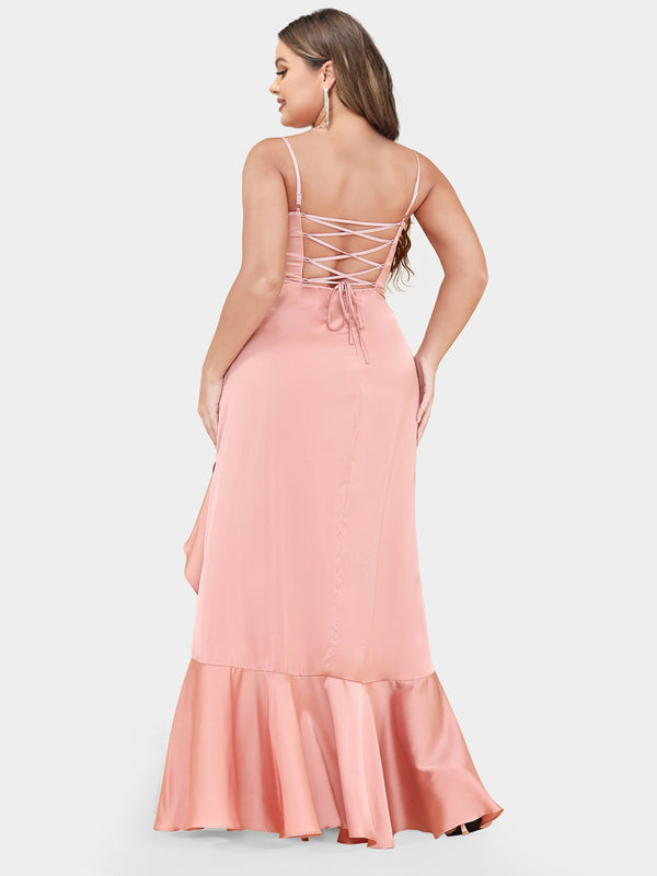 A-Line/Princess Spaghetti Straps Sleeveless Plus Size Bridesmaid Dresses with Ruffles