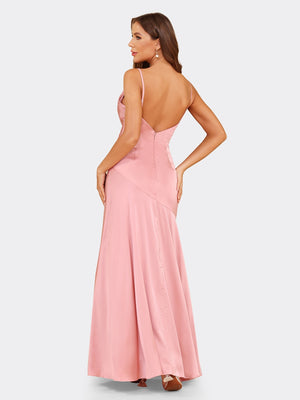 Sheath/Column Spaghetti Straps Sleeveless Bridesmaid Dresses with Split Side