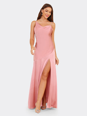 Sheath/Column Spaghetti Straps Sleeveless Bridesmaid Dresses with Split Side
