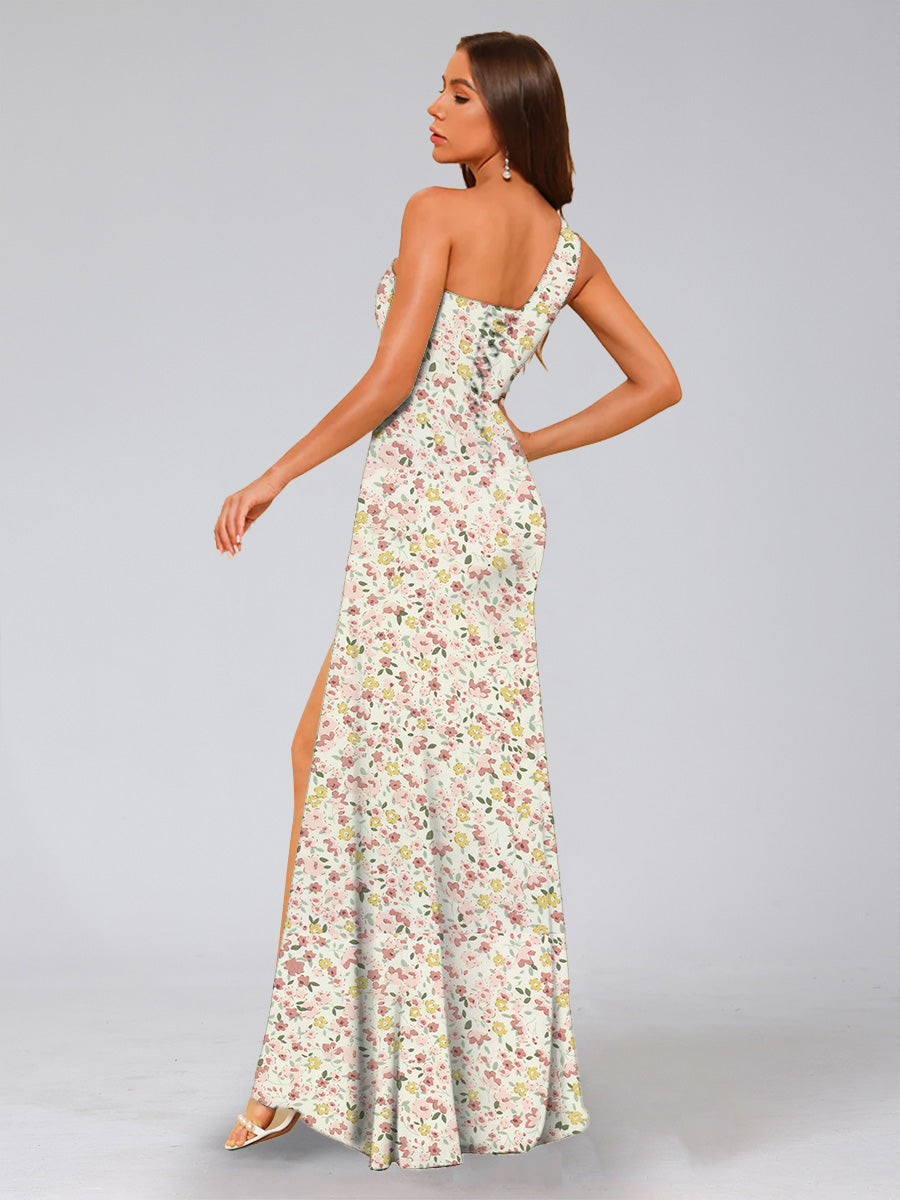 Trumpet/Mermaid One-Shoulder Sleeveless Split Side Floral