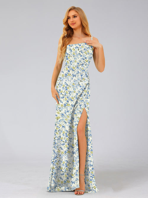 Sheath/Column One-Shoulder Sleeveless Split Side Floral Bridesmaid Dresses