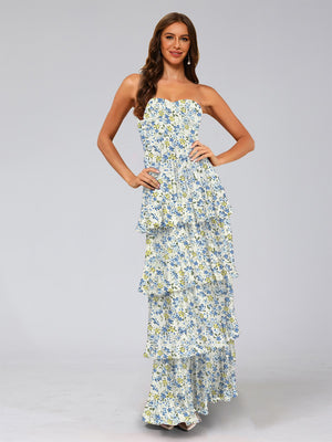 Sheath/Column Strapless Sleeveless Tiered Floral Bridesmaid Dresses