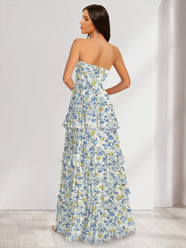 Sheath/Column Strapless Sleeveless Tiered Floral Bridesmaid Dresses