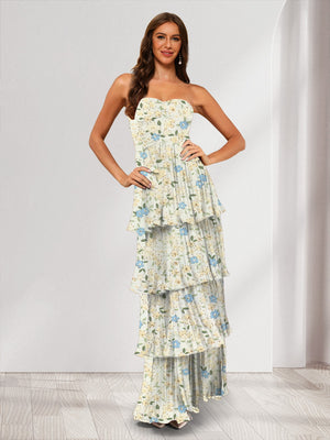 Sheath/Column Strapless Sleeveless Tiered Floral Bridesmaid Dresses