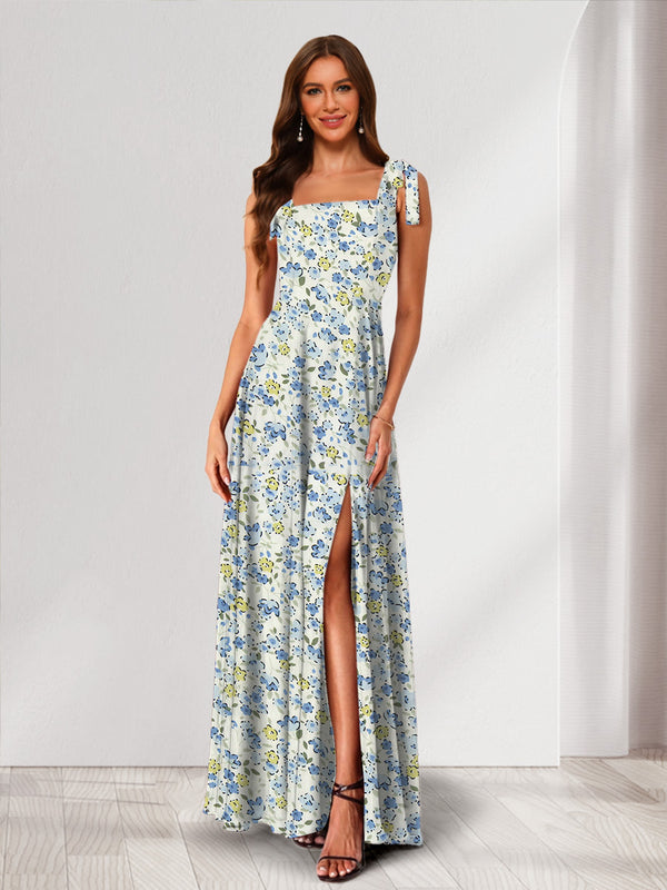 A-Line/Princess Square Neck Sleeveless Split Side Floral Bridesmaid Dresses