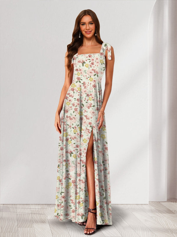 A-Line/Princess Square Neck Sleeveless Split Side Floral Bridesmaid Dresses