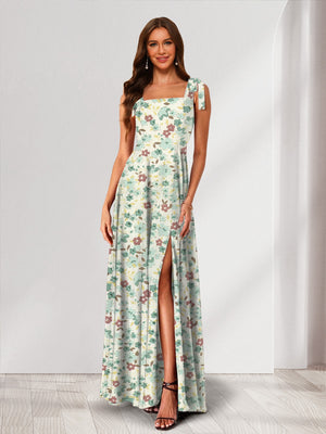 A-Line/Princess Square Neck Sleeveless Split Side Floral Bridesmaid Dresses