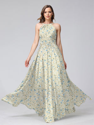 A-Line/Princess Halter Sleeveless Ruched Floral Bridesmaid Dresses