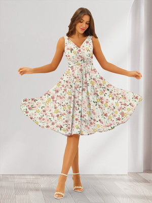 A-Line/Princess V-Neck Sleeveless Ruched Floral Bridesmaid Dresses