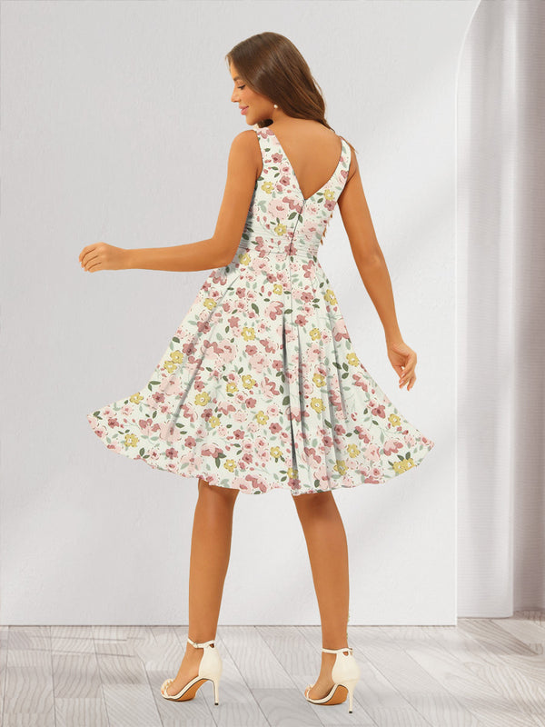 A-Line/Princess V-Neck Sleeveless Ruched Floral Bridesmaid Dresses