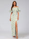 Sheath/Column Off-the-Shoulder Half Sleeves Ruched Floral Bridesmaid Dresses