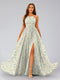 A-Line/Princess Halter Sleeveless Ruched Floral Bridesmaid Dresses
