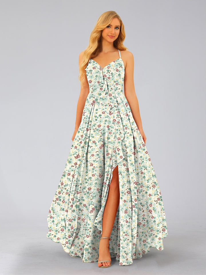 A-Line/Princess V-Neck Sleeveless Split Side Floral Bridesmaid Dresses
