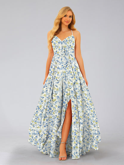 A-Line/Princess V-Neck Sleeveless Split Side Floral Bridesmaid Dresses