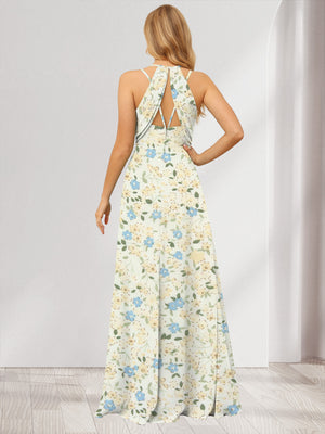 A-Line/Princess Halter Sleeveless Ruched Floral Bridesmaid Dresses