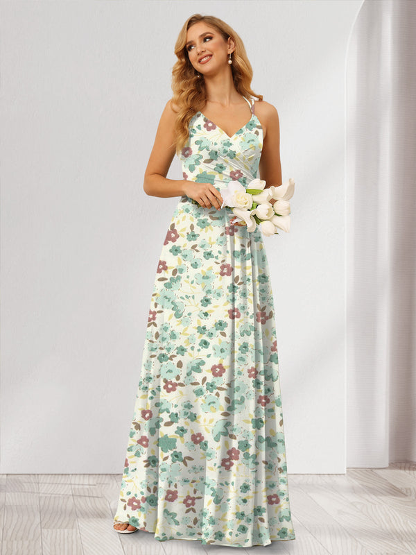 A-Line/Princess Halter Sleeveless Ruched Floral Bridesmaid Dresses
