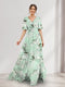 A-Line V-Neck Half Sleeves Split Side Chiffon Floral Bridesmaid Dresses With Pockets