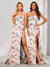 Sheath/Column Spaghetti Straps Sweetheart Long Floral Dresses with Split Side