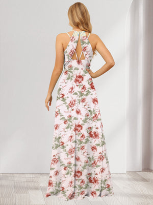 A-Line/Princess V-Neck Long Floral Bridesmaid Dresses with Ruched