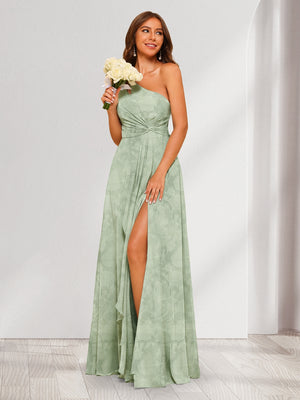 A-Line/Princess One-Shoulder Long Floral Bridesmaid Dresses with Split Side