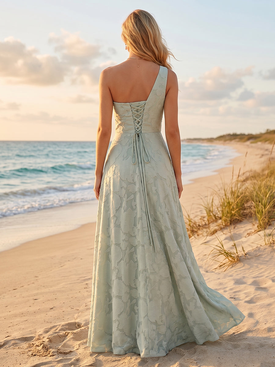 A-Line/Princess One-Shoulder Long Floral Bridesmaid Dresses with Split Side