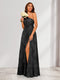 A-Line/Princess One-Shoulder Long Floral Bridesmaid Dresses with Split Side