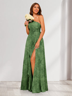 Lavetir Dark Green A-Line/Princess One-Shoulder Long Floral Bridesmaid Dresses with Split Side 2026 Lavetir Dark Green A-Line/Princess One-Shoulder Long Floral Bridesmaid Dresses with Split Side 2026