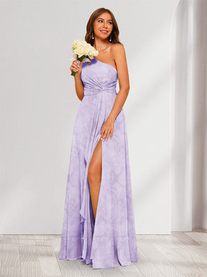 A-Line/Princess One-Shoulder Long Floral Bridesmaid Dresses with Split Side
